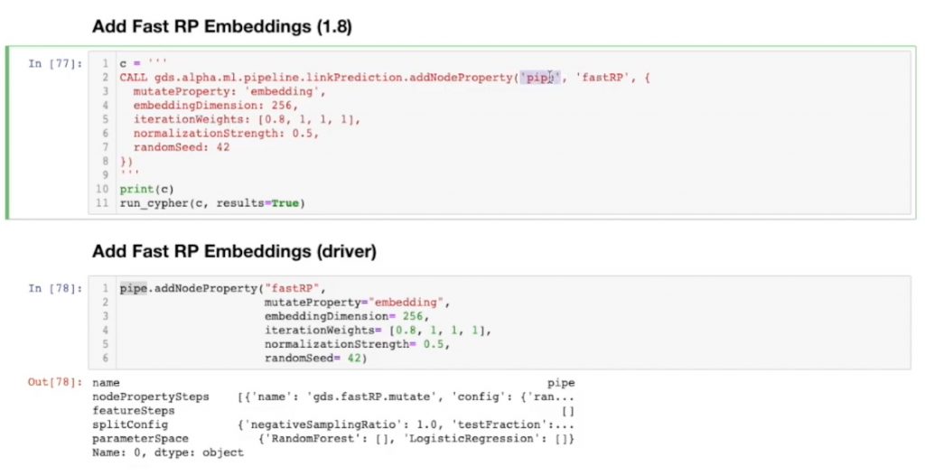 Code to add embedding to link prediction pipeline in Neo4j graph data science library