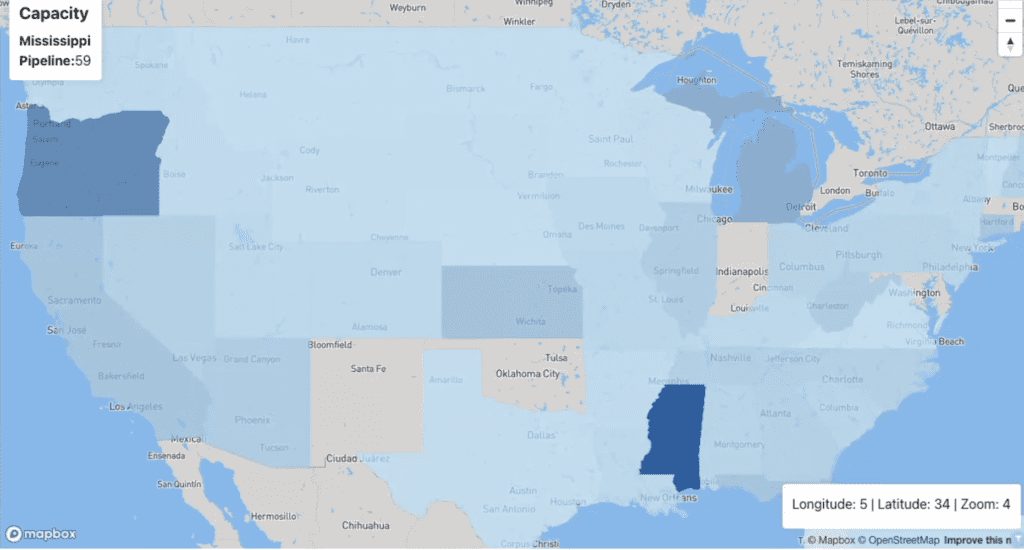 Map of states used to measure business pipeline capacity