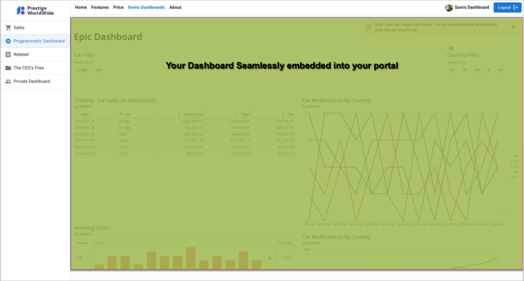 Programmatic or Private Domo Embedded Analytics Example