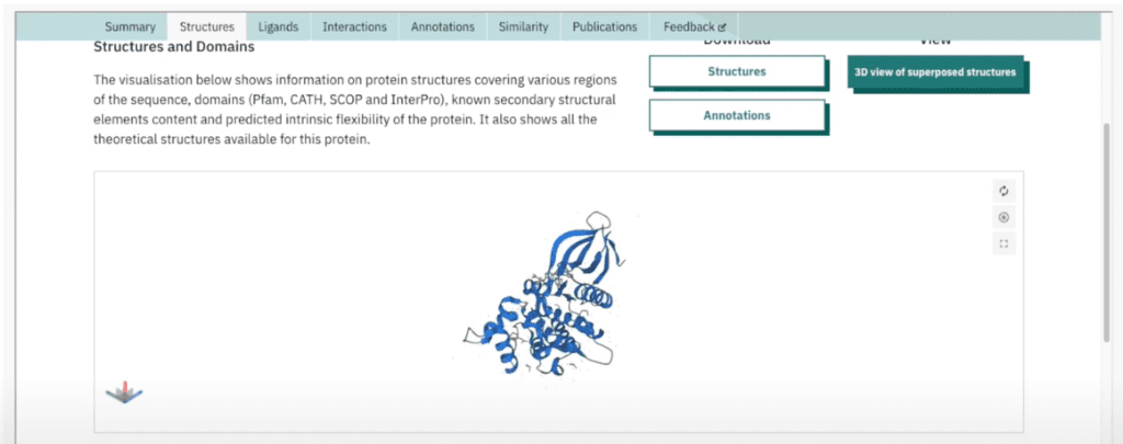 Blue 3D image of a JAK protein structure visualized as an iframe within Hume 