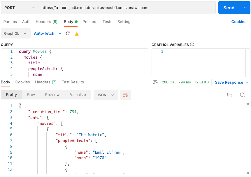 Postman call to our Neo4j GraphQL API