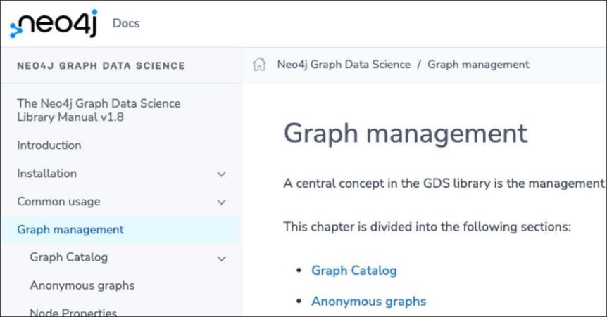 Link for Neo4j version 1.8 Graph Management in Graph Data Science Library